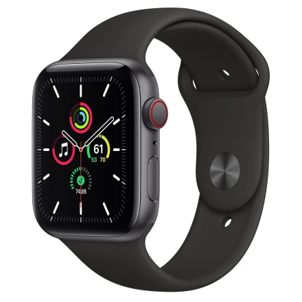 Apple Watch SE GPS + Cellular 44mm Space Gray Aluminum Case with Black Sport Band (MYER2, MYF02)